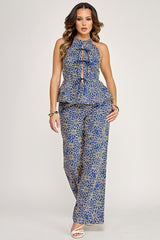 Blue Halter Pant Set
