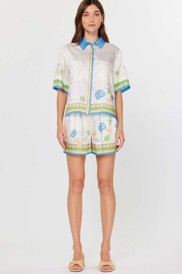 Coastal Print Button Down Short Set