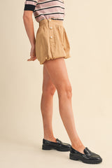 Bubble Hem Pearl Button Short Tan
