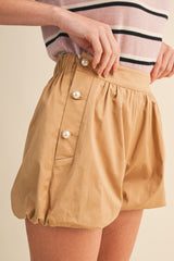 Bubble Hem Pearl Button Short Tan