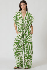 Tropical Print Kimono Sleeve Jumpsuit