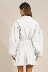 Collared Asymmetrical Button Down Mini Dress W/Long Sleeves