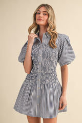 Tillie Striped Smocked Bodice Mini Dress