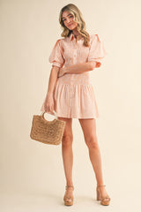 Tillie Papaya and White Striped Smocked Bodice Mini Dress