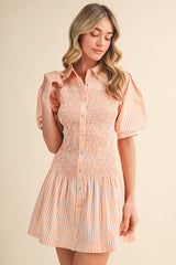 Tillie Papaya and White Striped Smocked Bodice Mini Dress
