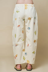 Seashell Beach Motif Print Barrel Denim Pants