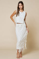 Fringe Crochet Sleeveless Top & Maxi Skirt Set