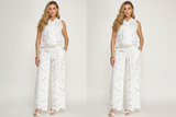White Cut out Lace Pant Set