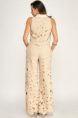Natural Cut out Lace Pant Set