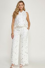 White Cut out Lace Pant Set