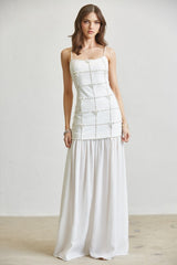 Bow Pearl Rhinestone Dropwaist Maxi Dress