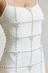 Bow Pearl Rhinestone Dropwaist Maxi Dress