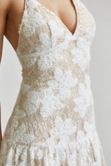 Shaggy Flower Lace Halter Maxi Dress