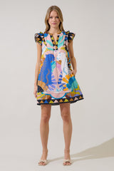 Pattie Ruffle Shift Mini Dress Tropical