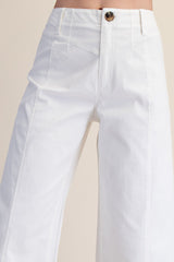 High Waist Front Yoke Seam Stretch Wide Leg Pants White