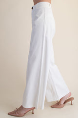 High Waist Front Yoke Seam Stretch Wide Leg Pants White
