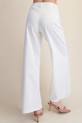 High Waist Front Yoke Seam Stretch Wide Leg Pants White