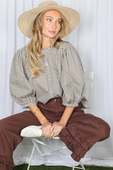 Balloon Sleeve Gingham Blouse
