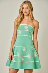 Embroidered Fit & Flare Dress Spring Green