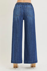 Slouchy Wide Stripe Jeans With Drawstring Waist