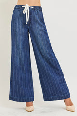 Slouchy Wide Stripe Jeans With Drawstring Waist