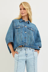 Flowy Square Cape Dark Denim Jacket