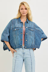 Flowy Square Cape Dark Denim Jacket