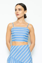 Blue Stripe Square Neck  Strap Crop Top