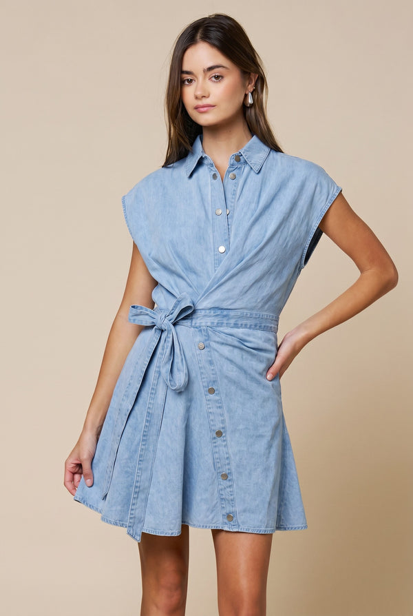 asymmetrical denim shirt dress ALIGNE Mateo Short-Sleeve Asymmetric Denim Midi Shirt Dress
