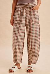 Mocha Soft Brushed Check Barrel Fit Utility Knit Pants
