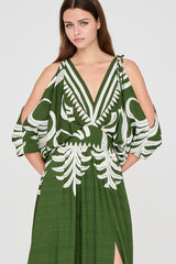 Border Print Kimono Maxi Dress