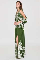 Border Print Kimono Maxi Dress