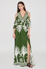 Border Print Kimono Maxi Dress