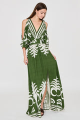 Border Print Kimono Maxi Dress