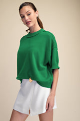 Green Relaxed Sweater Crew-neck Elbow-length Sleeves