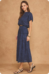 Navy Floral Embroidery Cotton Lace Trim Skirt Top Set