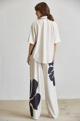 Floral Knot Top Pant 3-pc Set Black and Beige