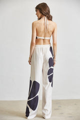 Floral Knot Top Pant 3-pc Set Black and Beige