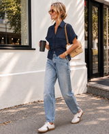 Button Down Italian Blouse in Navy