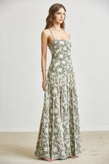 Halter Floral Embroidery Maxi Dress Basil