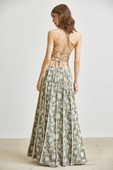 Halter Floral Embroidery Maxi Dress Basil