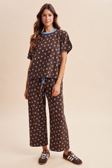 Polka Dot Knit Pullover & Wide Leg Pants Set