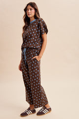 Polka Dot Knit Pullover & Wide Leg Pants Set