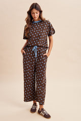 Polka Dot Knit Pullover & Wide Leg Pants Set