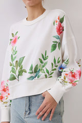 Vintage Floral Printed Pullover Top White