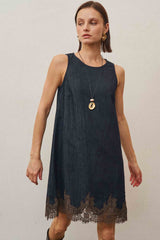 Lace Trimmed Denim Mini Dress