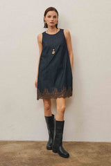 Lace Trimmed Denim Mini Dress