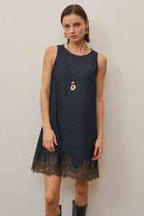 Lace Trimmed Denim Mini Dress