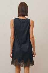Lace Trimmed Denim Mini Dress