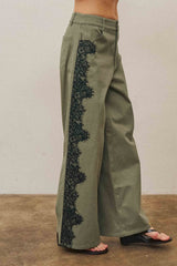 Cotton Twill Pants With Lace